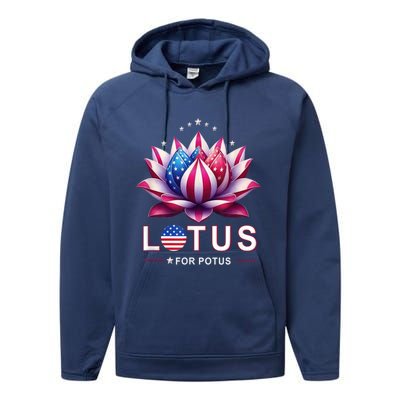 Lotus For Potus Kamala Harris 2024 President Trend Election Funny Gift Performance Fleece Hoodie