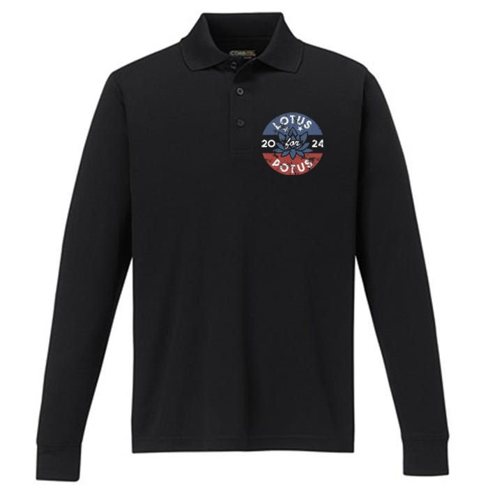 Lotus For Potus Kamala Harris 2024 Presidential Campaign Performance Long Sleeve Polo