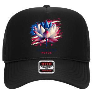 Lotus For Potus Kamala Harris President 2024 Democrats Gift High Crown Mesh Back Trucker Hat