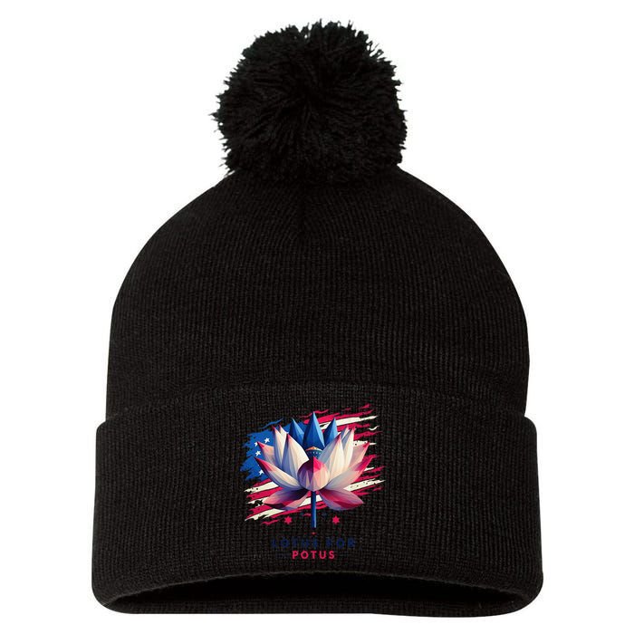 Lotus For Potus Kamala Harris President 2024 Democrats Gift Pom Pom 12in Knit Beanie