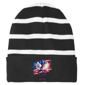 Lotus For Potus Kamala Harris President 2024 Democrats Gift Striped Beanie with Solid Band