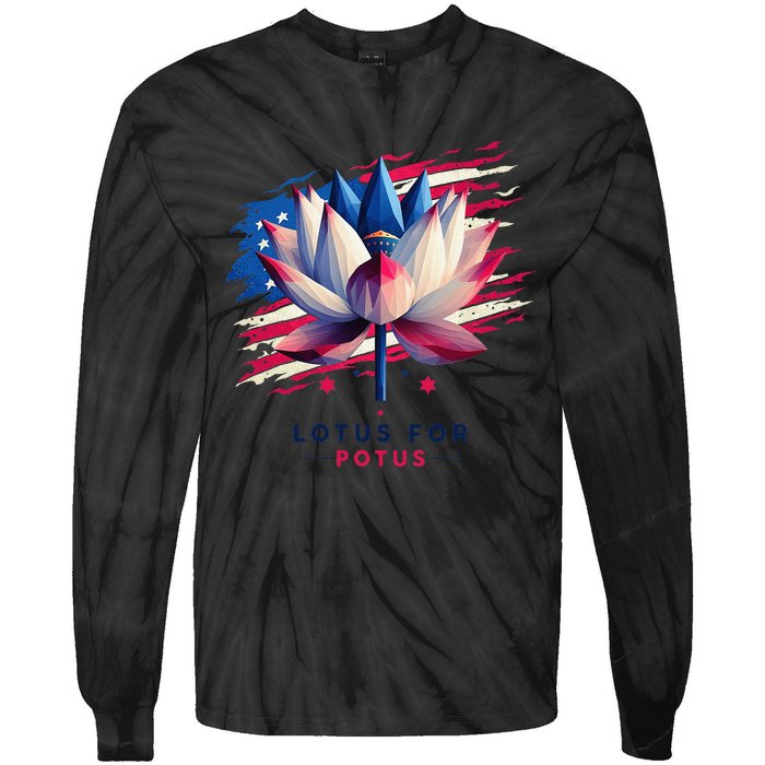 Lotus For Potus Kamala Harris President 2024 Democrats Gift Tie-Dye Long Sleeve Shirt