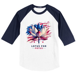 Lotus For Potus Kamala Harris President 2024 Democrats Gift Baseball Sleeve Shirt