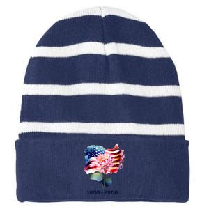 Lotus For Potus Kamala Harris 2024 President Election Vote Striped Beanie with Solid Band