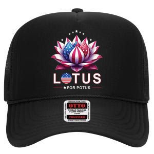 Lotus For Potus Kamala Harris 2024 President Trend Election High Crown Mesh Back Trucker Hat