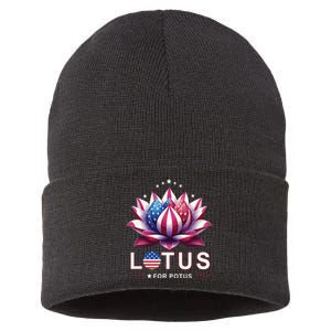 Lotus For Potus Kamala Harris 2024 President Trend Election Sustainable Knit Beanie