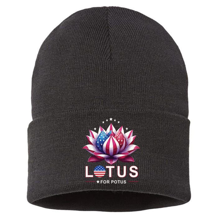 Lotus For Potus Kamala Harris 2024 President Trend Election Sustainable Knit Beanie