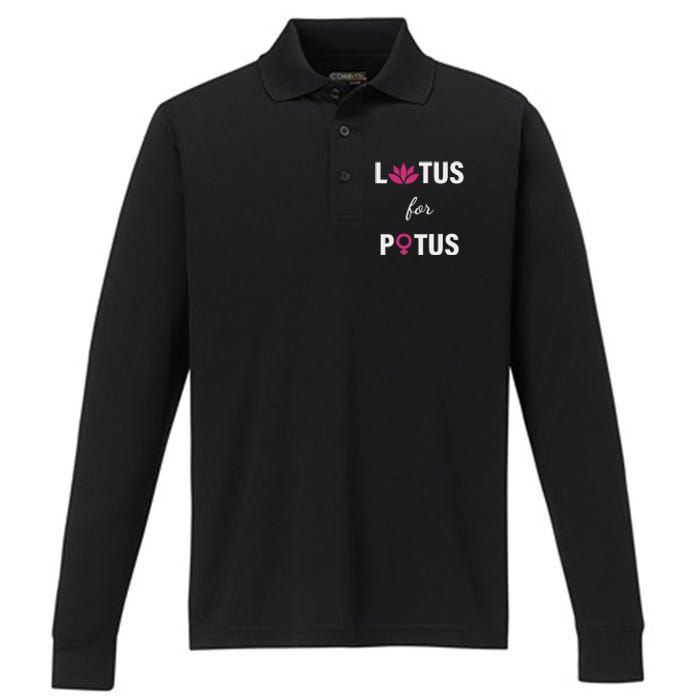 Lotus For Potus Kamala Harris Women Right President Performance Long Sleeve Polo