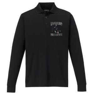 Levanto Fierros Porque Culos Ni Uno Calaca Performance Long Sleeve Polo