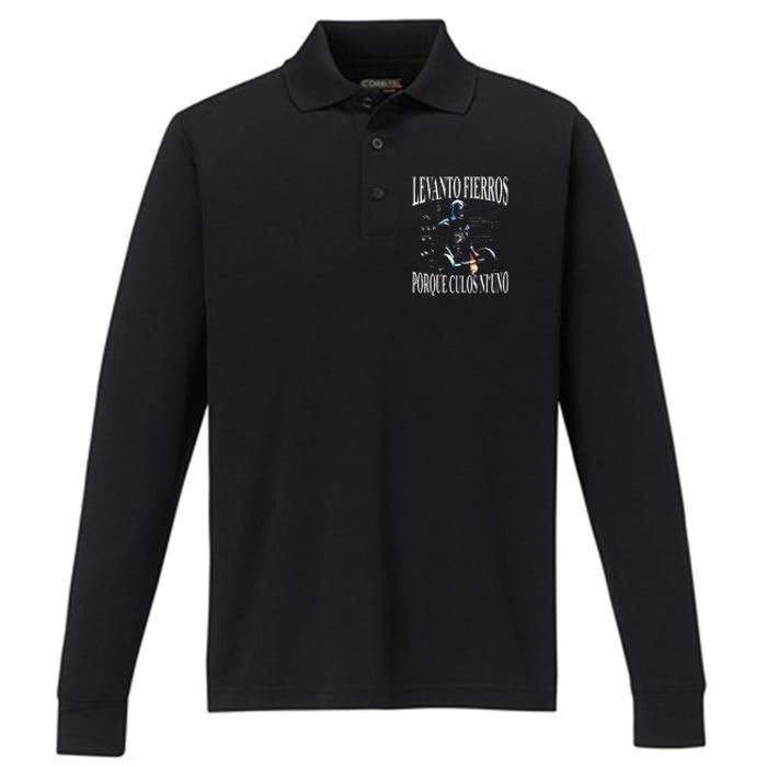 Levanto Fierros Porque Culos Ni Uno Calaca Performance Long Sleeve Polo