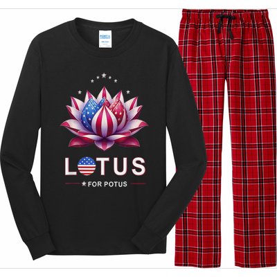 Lotus For Potus Kamala Harris 2024 President Trend Election Long Sleeve Pajama Set