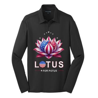 Lotus For Potus Kamala Harris 2024 President Trend Election Silk Touch Performance Long Sleeve Polo