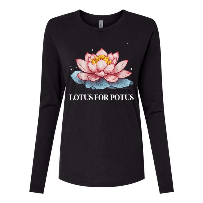 Lotus For Potus Kamala Harris President Campaign 2024 Womens Cotton Relaxed Long Sleeve T-Shirt