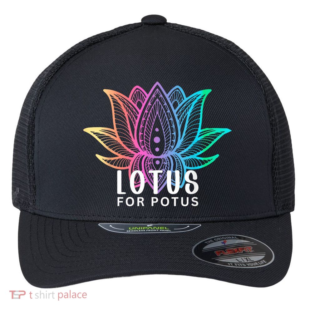 Lotus For Potus Kamala Harris Support Design Election 2024 Flexfit Unipanel Trucker Cap