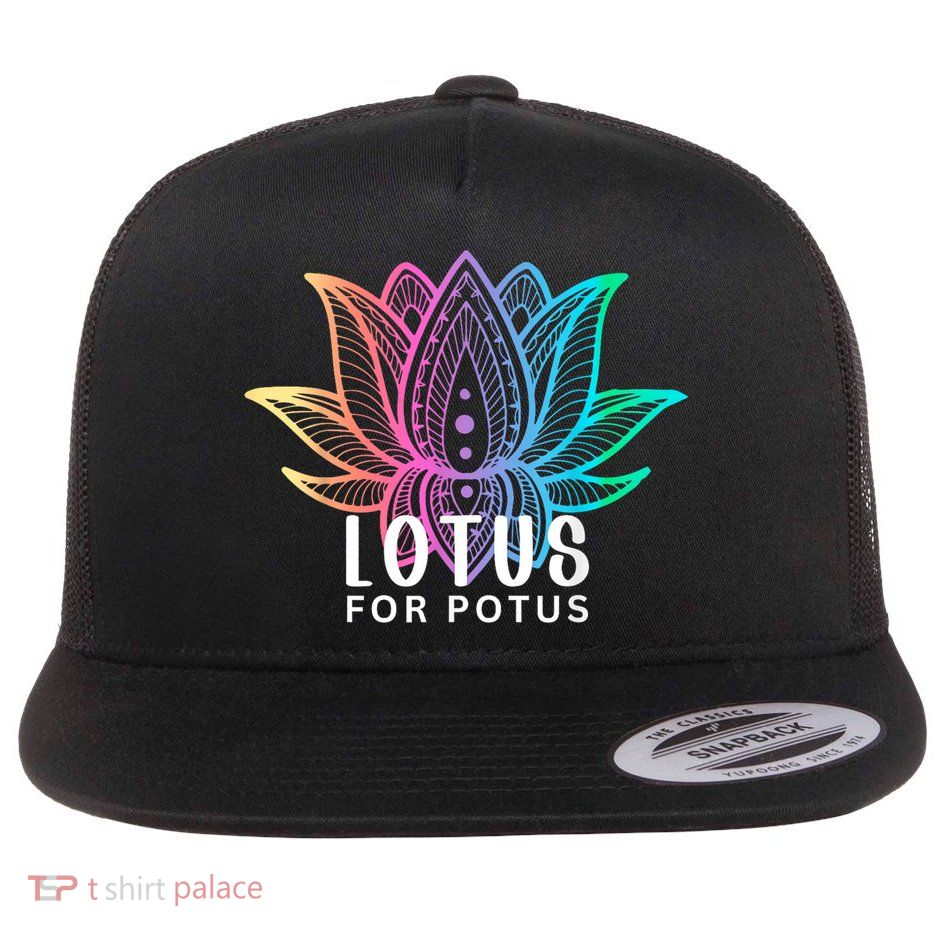 Lotus For Potus Kamala Harris Support Design Election 2024 Flat Bill Trucker Hat