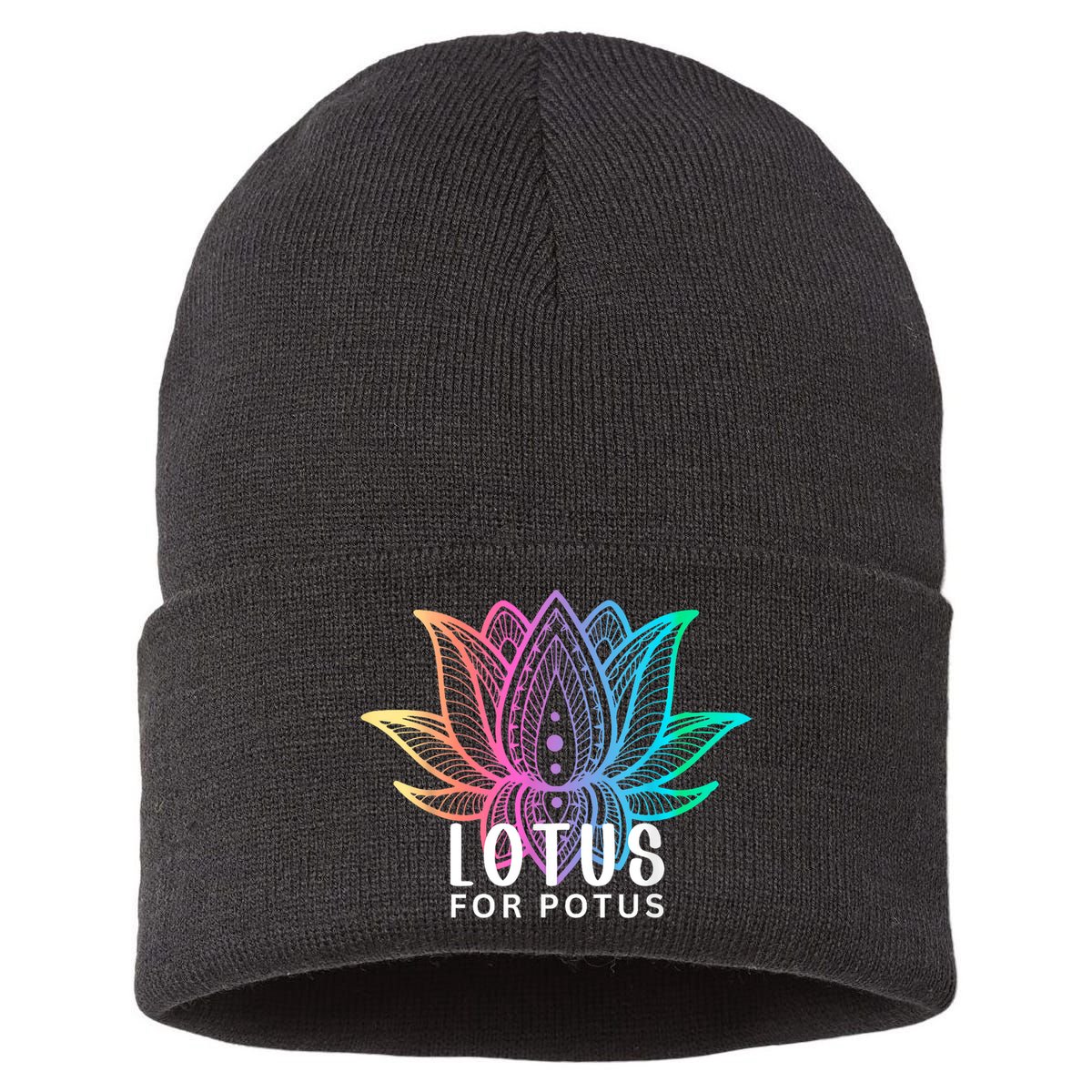 Lotus For Potus Kamala Harris Support Design Election 2024 Sustainable Knit Beanie