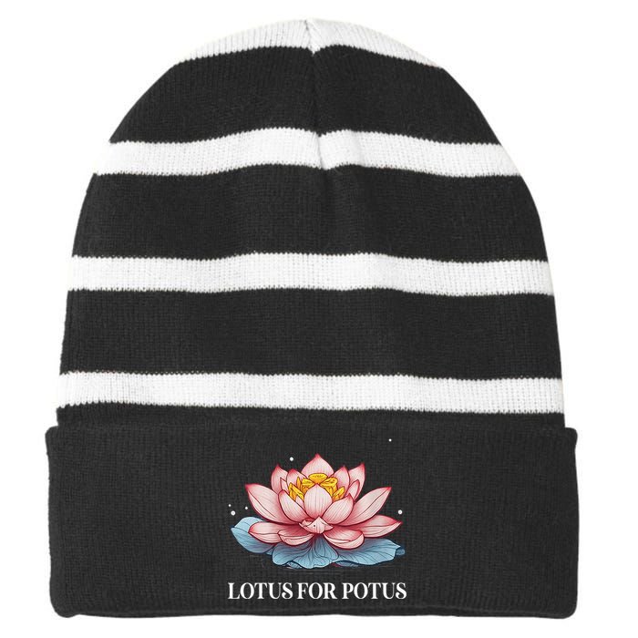 Lotus For Potus Kamala Harris President Campaign 2024 Striped Beanie with Solid Band