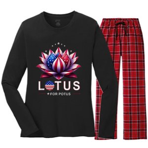 Lotus For Potus Kamala Harris 2024 Women's Long Sleeve Flannel Pajama Set 