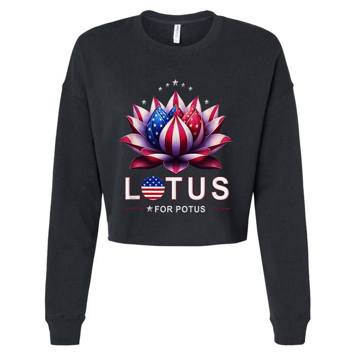 Lotus For Potus Kamala Harris 2024 Cropped Pullover Crew