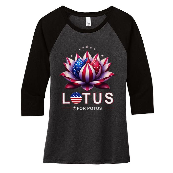 Lotus For Potus Kamala Harris 2024 Women's Tri-Blend 3/4-Sleeve Raglan Shirt