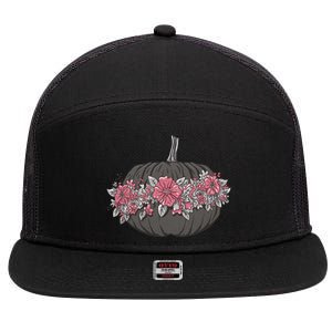 Lovely Flowered Pumpkin 7 Panel Mesh Trucker Snapback Hat