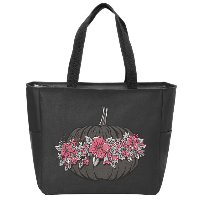 Lovely Flowered Pumpkin Zip Tote Bag