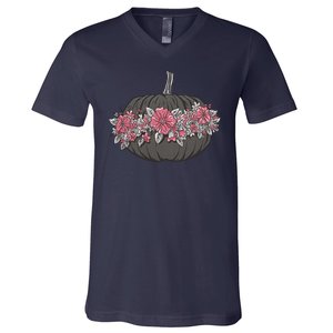 Lovely Flowered Pumpkin V-Neck T-Shirt