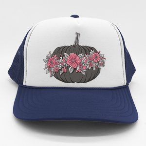 Lovely Flowered Pumpkin Trucker Hat