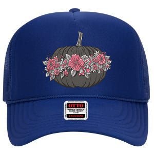 Lovely Flowered Pumpkin High Crown Mesh Back Trucker Hat