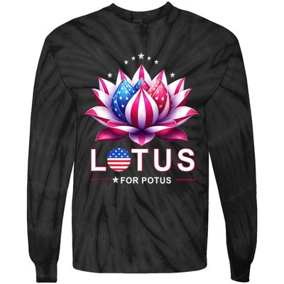 Lotus For Potus Kamala Harris 2024 President Trend Election Tie-Dye Long Sleeve Shirt