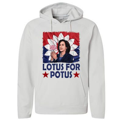 Lotus For Potus Kamala Harris 2024 Performance Fleece Hoodie