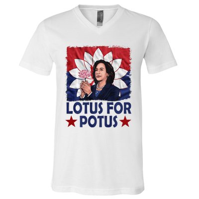 Lotus For Potus Kamala Harris 2024 V-Neck T-Shirt