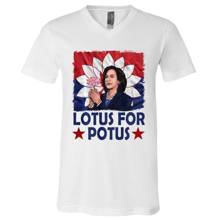 Lotus For Potus Kamala Harris 2024 V-Neck T-Shirt