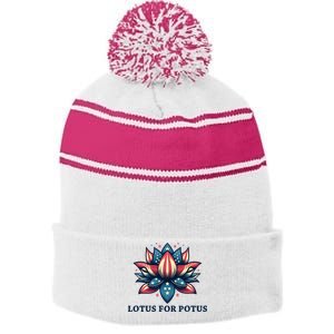 Lotus For Potus Usa Election Stripe Pom Pom Beanie