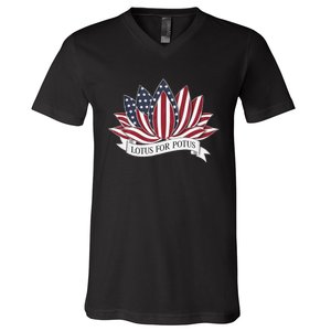 Lotus For Potus Kamala Harris 2024 President V-Neck T-Shirt