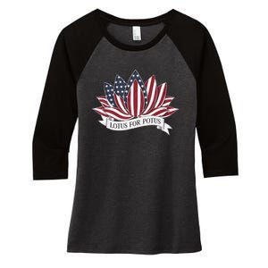 Lotus For Potus Kamala Harris 2024 President Women's Tri-Blend 3/4-Sleeve Raglan Shirt