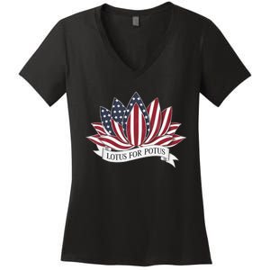 Lotus For Potus Kamala Harris 2024 President Women's V-Neck T-Shirt