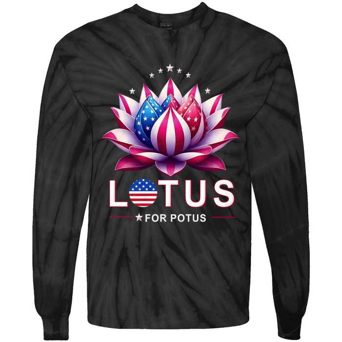 Lotus For Potus Kamala Harris 2024 President Trend Election Tie-Dye Long Sleeve Shirt