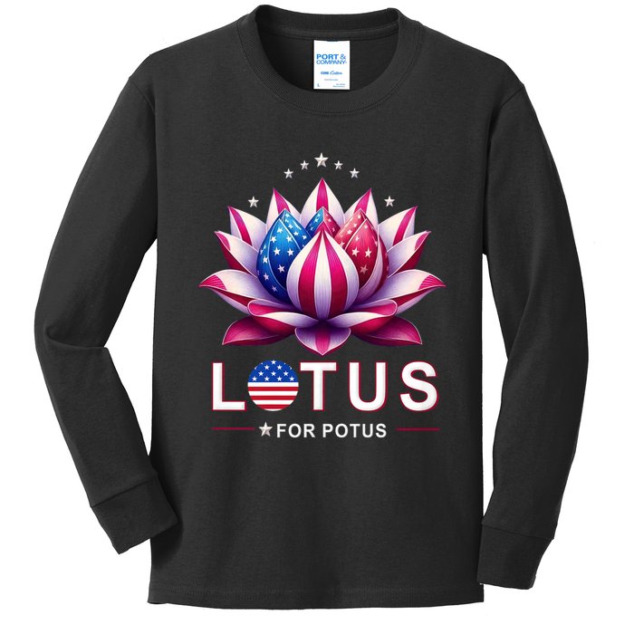 Lotus For Potus Kamala Harris 2024 President Trend Election Kids Long Sleeve Shirt