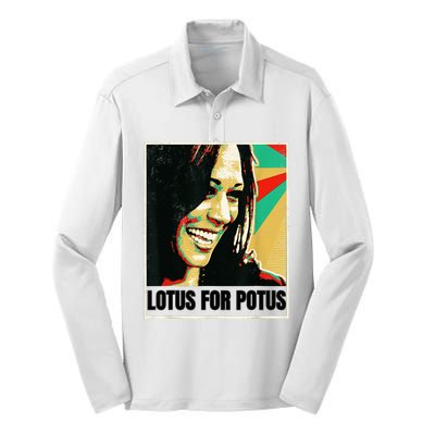 Lotus For Potus Kamala Harris 2024 President Trend Election Silk Touch Performance Long Sleeve Polo