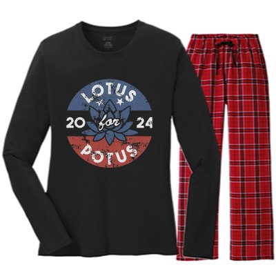 Lotus For Potus Kamala Harris 2024 Presidential Campaign Gift Women's Long Sleeve Flannel Pajama Set 