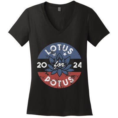 Lotus For Potus Kamala Harris 2024 Presidential Campaign Gift Women's V-Neck T-Shirt