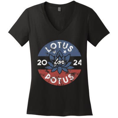 Lotus For Potus Kamala Harris 2024 Presidential Campaign Gift Women's V-Neck T-Shirt