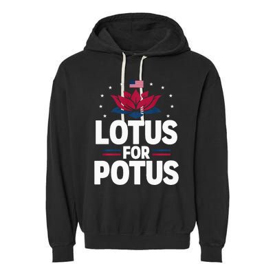 Lotus For Potus Cute Flower American Flag Kamala Harris 2024 Garment-Dyed Fleece Hoodie