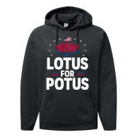 Lotus For Potus Cute Flower American Flag Kamala Harris 2024 Performance Fleece Hoodie