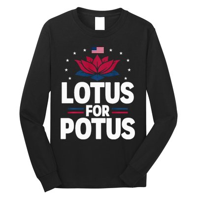 Lotus For Potus Cute Flower American Flag Kamala Harris 2024 Long Sleeve Shirt