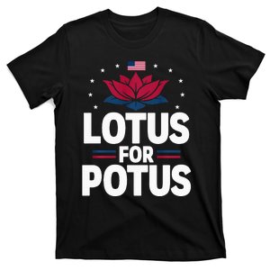 Lotus For Potus Cute Flower American Flag Kamala Harris 2024 T-Shirt