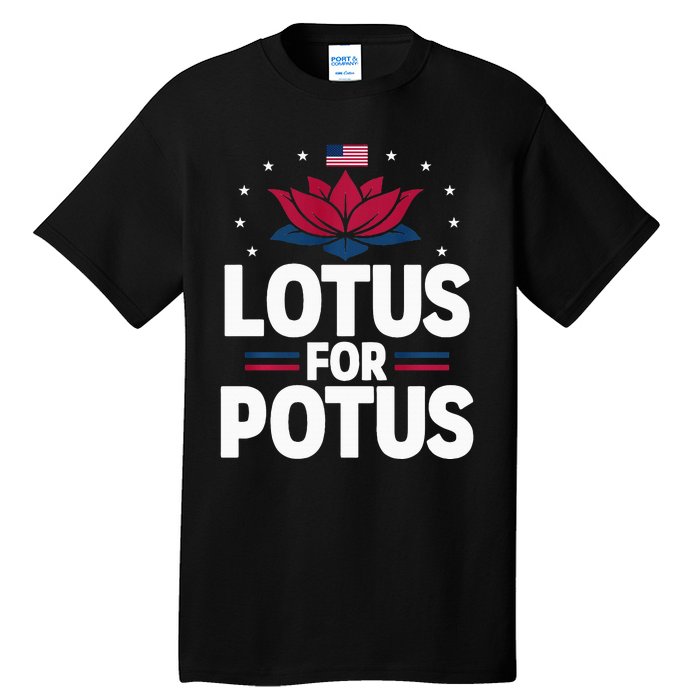 Lotus For Potus Cute Flower American Flag Kamala Harris 2024 Tall T-Shirt