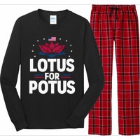 Lotus For Potus Cute Flower American Flag Kamala Harris 2024 Long Sleeve Pajama Set