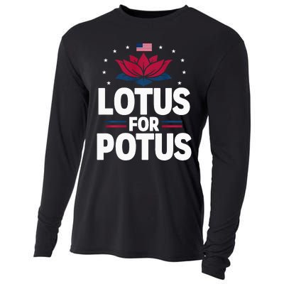 Lotus For Potus Cute Flower American Flag Kamala Harris 2024 Cooling Performance Long Sleeve Crew